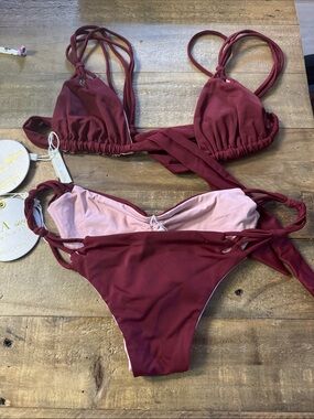 NWT Koa Reversible Women's Burgundy Two-Piece Strappy Bikini